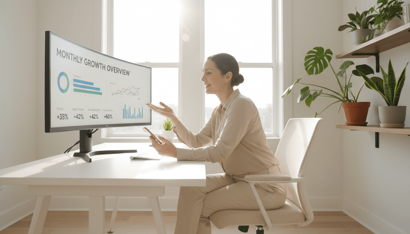 Small business owner reviewing marketing results